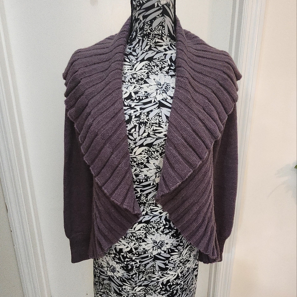 Hekla & Co. Cardigan Womens  Purple Italy Wool blend Open Shawl Collar R…